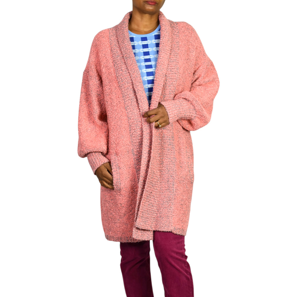 Vintage Lauren Matthews Boucle Duster Pink Coatigan Sweater Cardigan Long Medium